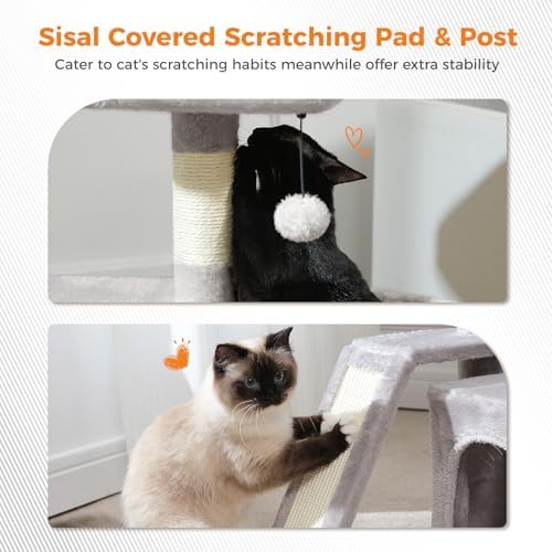 PEQULTI Small Cat Tree Tower for Indoor Cats with Large Perch, Grey - Image 4