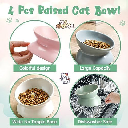 Hushee 4 Pcs Ceramic Raised Cat Food Bowls Elevated Tilted Dish Anti Vomiting Food or Water Bowls Pet Supplies - Image 4
