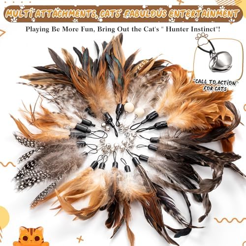 Leitee 30 Pcs Cat Feather Toys Bulk Wand, Classic Color, Reed Flower - Image 3