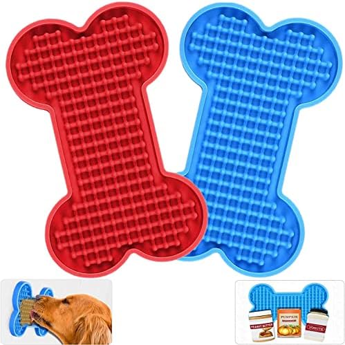 Lick Mat for Dogs - 2 Pack Peanut Butter Licking Mats, Slow Feeding Bowl, Tattoo and Anxiety Reducer for Pet Food, Yogurt, Bath, Grooming and Training by Petbank
