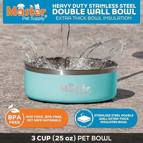 Master Pet Supply Stainless Steel Dog Bowls 25 oz Heavy Duty Aqua Sky - Image 3