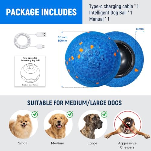 Interactive Dog Ball Toys - Automatic Moving, Bouncing Chew Toys, Wicked Balls with 3 Modes, E-TPU Vibrating Dog Ball for Small/Medium/Large Dogs, Birthday Gifts for Dogs(Blue) - Image 5