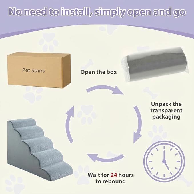 Dog Stairs for High Beds, 5-Steps Dog Steps for High Bed, Pet Stairs with Highly Supportive Foam and Non-Slip Bottom, Pet Stairs for Large Dogs and Medium Dogs (22.6 Inch)