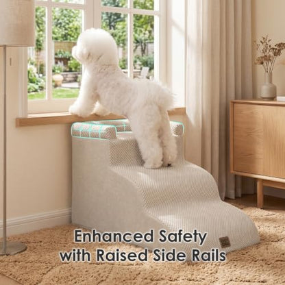 EHEYCIGA 3-Step Curved Dog Stairs for Small Dogs 14" H, Beige - Image 5