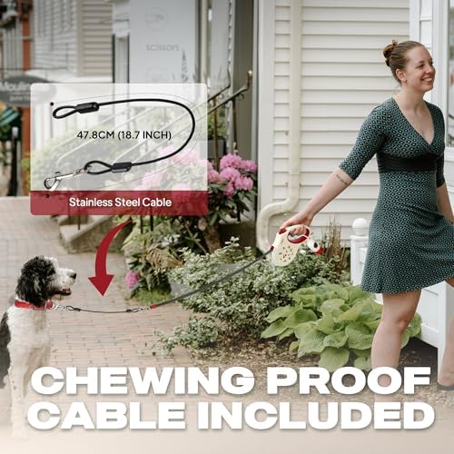 Fida Retractable Dog Leash with Dispenser and Poop Bags, 16 ft, Cherry - Image 3