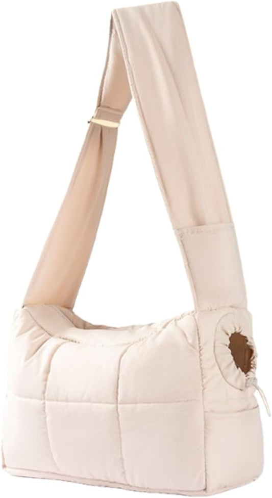 Mini Dog Purse Carrier with Pockets, Warm Cute Pets Bags with Secure Harness Clip, Cat Shoulder Bag for Outings, Lightweight Puppies Bags Kennel, Trained Pets Handbag Outdoor(Khaki,One Size)