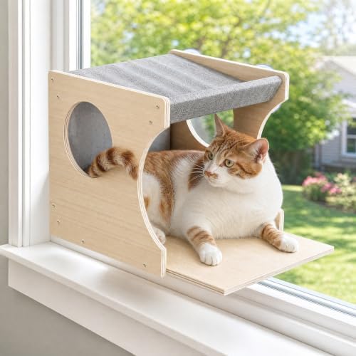 Cat Window Perch，2-Tier Hammock & Hideaway House with Strong Suction Cups by HAPYKITYS