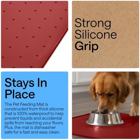 GORILLA GRIP Dog Food Mat, 100% Waterproof Silicone, 32x24 Red - Image 3