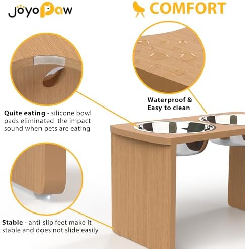 Elevated Dog Bowls, Waterproof Raised Dog Bowl for Medium & Large Dogs, HIPS Poly Lumber Stand with 2 Stainless Steel Bowls (HIPS Poly Lumber, Teak-Color) - Image 5