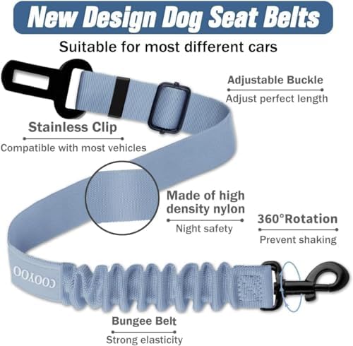 COOYOO Dog Seat Belt,Retractable Dog Car Harness Seat Belt for Car Adjustable Nylon Pet Safety Seat Belts Heavy Duty & Elastic Bungee Buffer - Image 3