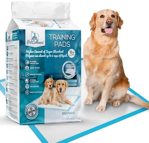 Large Puppy Pads 100 Count - 24" x 24" Pee Pads for Dogs with Adhesive Sticky Tapes, Ultra Absorbent Dog Pads, Perfect for Incontinent Dogs and Potty Toilet Training by PetCellence