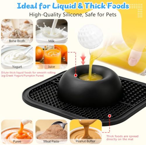 Slow Feeder Dog Bowls & Lick Mat for Liquid and Thick Treat, Anti-Slip Dog Lick Bowl with Interactive Rolling Ball, 5/6 Cup Pup Licking Toy for Large Medium Small Dogs and Cats-Large Black - Image 3
