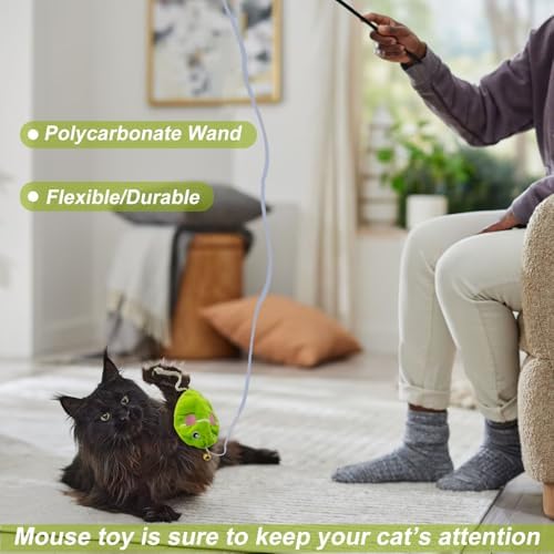 Interactive Cat Toy Wand with Catnip Mouse, Cat Teaser Wand Rainbow String for Bored Indoor Adult Cats and Kittens (2 Pack Mouse) - Image 3