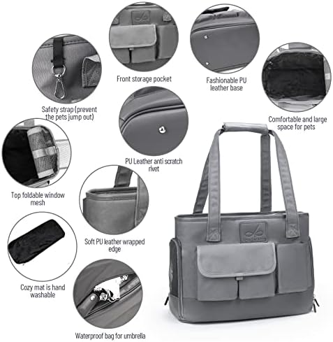 Dog Carrier, Cat Carrier, Pet Carrier, Foldable Waterproof Premium Oxford Cloth Dog Purse, Portable Bag Carrier for Small to Medium Cat and Small Dog（Grey） - Image 3