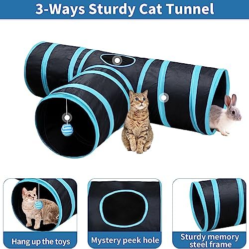 Malier Collapsible Cat Tunnels & Toys Set, Interactive Kitty Toys - Kitten & Cat - Feathers, Mouse, Crinkle Balls, 3-Way Tube Tunnel for Indoor Play - Image 5