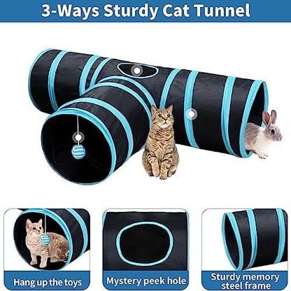 Malier Collapsible Cat Tunnels & Toys Set, Interactive Kitty Toys - Kitten & Cat - Feathers, Mouse, Crinkle Balls, 3-Way Tube Tunnel for Indoor Play - Image 5