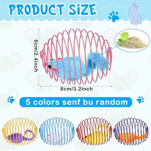 Jecery 5 Pcs Cat Toys Spring,Catnip Rats,Multicolor - Image 2