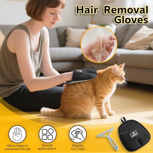 3Pcs Gloves Pet Hair Removal, Pet Hair Remover Glove, Washable Reusable Dogs Cats Hair Gloves for Furniture Bed Sheets Couch Clothes Carpet Car - Image 2