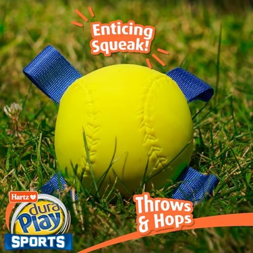 Hartz Dura Play Sports Baseball Dog Toy, Bacon Scented Squeaky Latex Yellow & Blue Toy, 1 Count - Image 4
