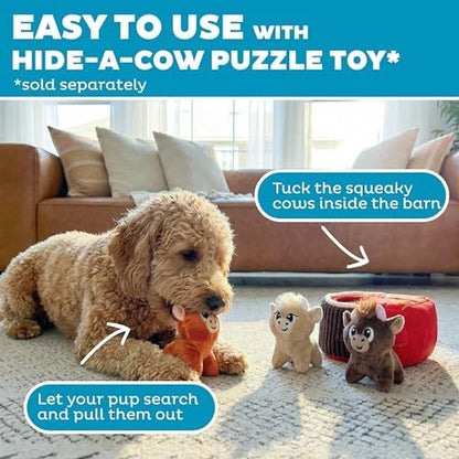 Outward Hound Squeakin’ Cows Dog Toy, Plush Highland Cow with Squeaker, Hide-A-Cow Replacement, Puppies & Small Dogs, 4.3”, 3-Pack - Image 4