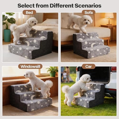 PAWISE Glow in the Dark Dog Stairs, 3-Step Non-Slip Plush Pet Steps - Image 5