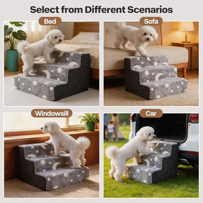 PAWISE Glow in the Dark Dog Stairs, 3-Step Non-Slip Plush Pet Steps - Image 5