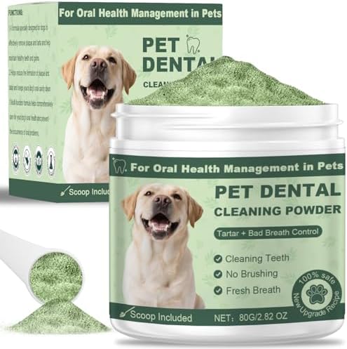 Dog Teeth Cleaning Powder, Dog Dental Powder, Dog Dental Care, Targets Tartar & Bad Breath & Reduces Plaque, Dental Powder for Dog Teeth Cleaning, Green by GIOVARA