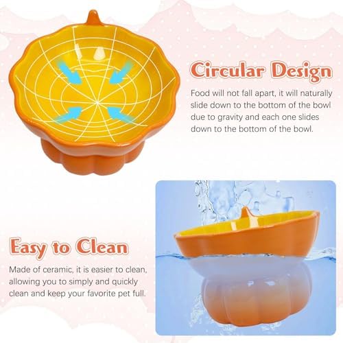 Hamiledyi Ceramic Raised Cat Bowl Tilted 15° Elevated Cat Bowl for Food or Water Anti Vomiting and Whisker Fatigue Cute Pumpkin Shaped Pet Feeder Bowl for Indoor Cats Kitten and Dogs (Orange Pumpkin) - Image 5