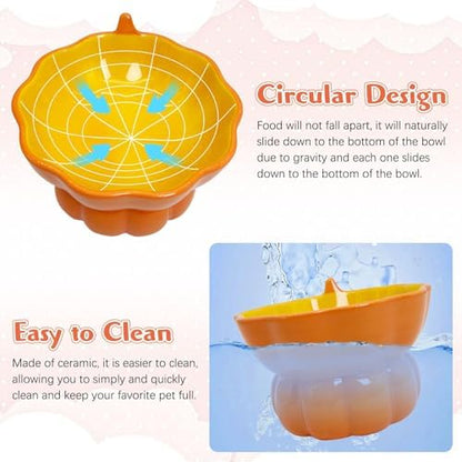Hamiledyi Ceramic Raised Cat Bowl Tilted 15° Elevated Cat Bowl for Food or Water Anti Vomiting and Whisker Fatigue Cute Pumpkin Shaped Pet Feeder Bowl for Indoor Cats Kitten and Dogs (Orange Pumpkin) - Image 5