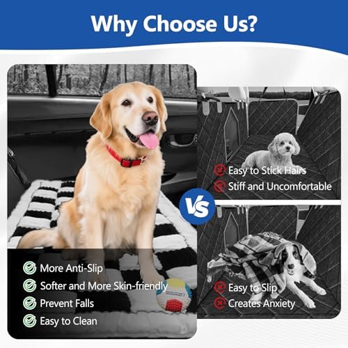 Thickened Dog Bed for Car Back Seat, Upgraded Bottom Non-Slip, Fits Hard Bottom car seat Cover for Dogs, Premium Mixed Color, Dog Car Seat Cover(White-Black) - Image 4
