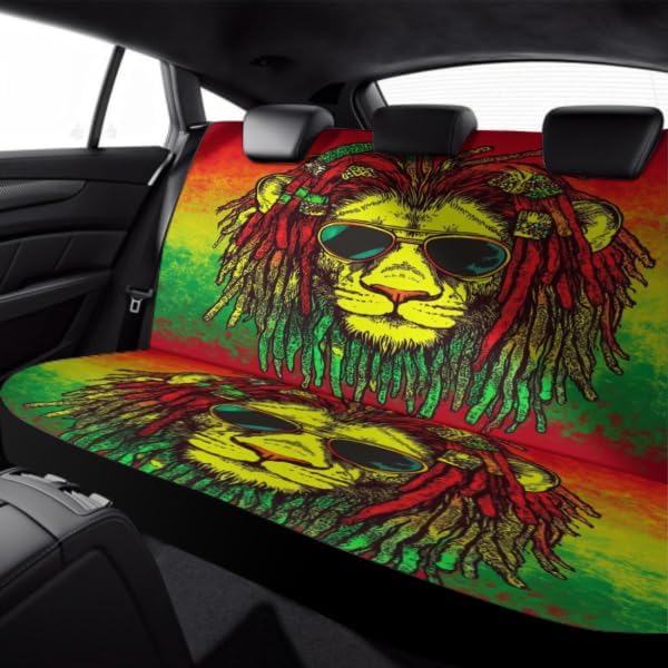 Fashion Universal Fit Auto Bench Seat Cushion Covers, Dirt Proof Dog Car Back Seat Cover, Car Rear Bench Seat Covers for Trucks SUV Compatible with Jamaican Rasta Flag Rastafarian Reggae Lion