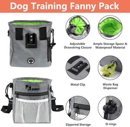 BARKIE Dog Training Kit - Treat Pouch, Pet Training Fanny Pack, 2 Puppy Training Clickers, Ultrasonic Silent Whistle, 2-in-1 Whistle Clicker, Clicker Training Guide Booklet, Dog Poop Bag (Grey) - Image 2
