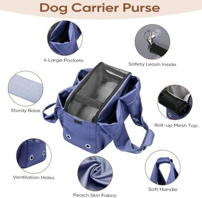 Dog Purse Carrier for Small Dogs, Cats, and Puppies – Soft-Sided Travel Pet Tote Bag with 4 Large Pockets, Foldable, Lightweight, Fits Pets up to 15 lbs, for Travel, Outings (Dark Blue) - Image 3