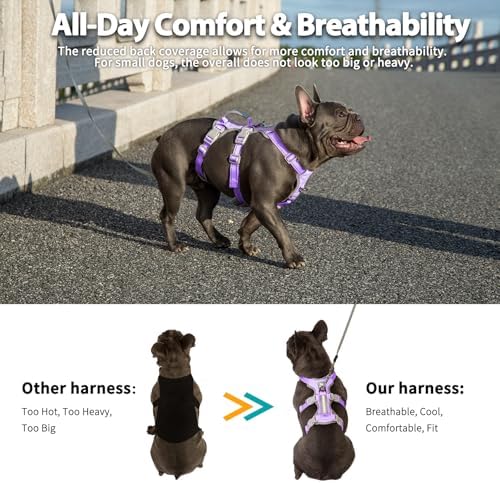 Huntboo Escape Proof Dog Harness,Secure Dog Harness No Escape,Fully Reflective Harness with Handle,Breathable,Durable,Adjustable Vest for Small Dogs Walking,Training & Running Gear(Lavender Purple,XS) - Image 5