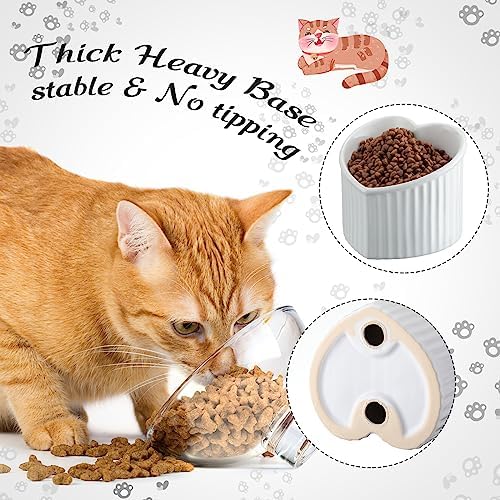 Mumufy 2 Pcs Ceramic Elevated Cat Bowls Tilted Elevated Raised Pet Bowls Anti Vomit Cat Dish for Indoor Stress Free Water Dish Feeder for Puppies, Heart Shaped(Pearly White, Black) - Image 5