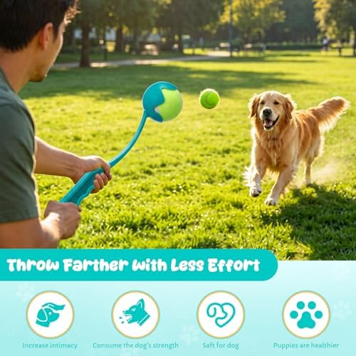 Junkin 2 Pcs 12.6-inch Dog Ball Launcher with 6 Pcs 2.5-inch Tennis Balls Pet Dog Thrower Fetch Toy for Dogs 20-60 lb Outdoor Training Park Backyard Beach - Image 3