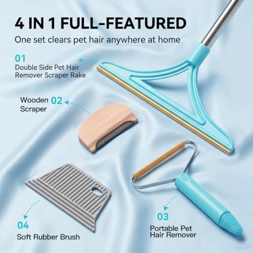 4-in 1 Carpet Rake for Pet Hair Removal, Reusable Pet Hair Remover Tool - Image 2