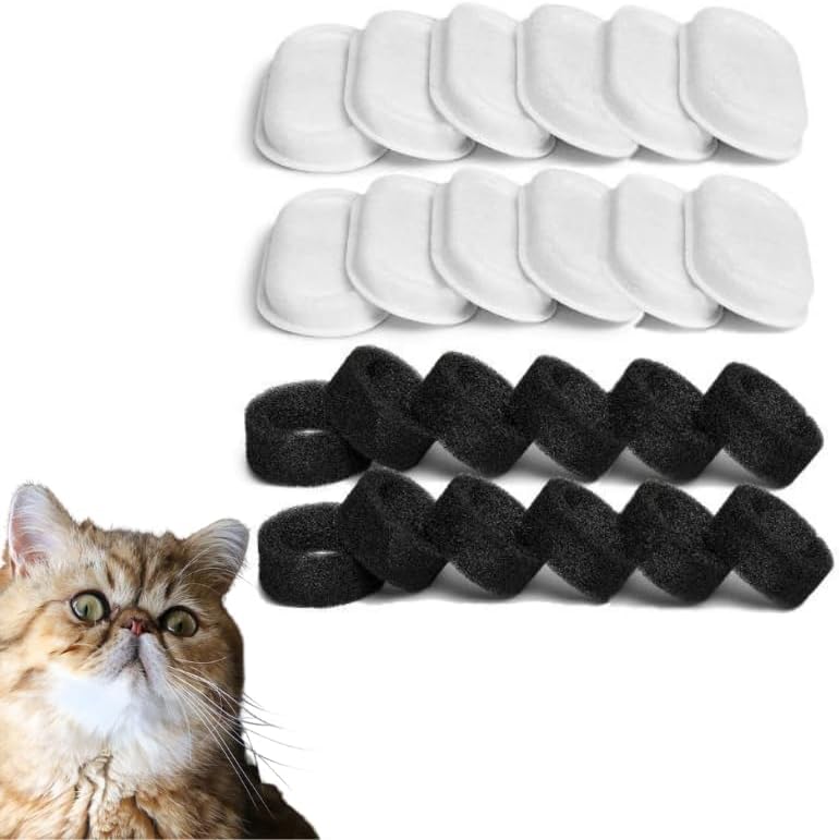 Cat Water Fountain Filters,12 Filters with 12 Sponges- Replacement Filters for Stainless Steel Cat Water Fountain PLWF003 & PLWF006 - Image 2