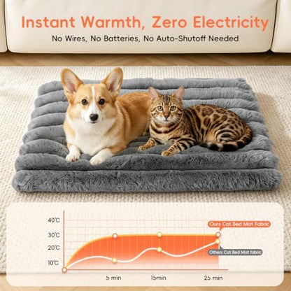 Cat Bed Mat for Indoor Cats, Self Warming Plush Cat Bed, 23.6"x15.7" Grey - Image 4