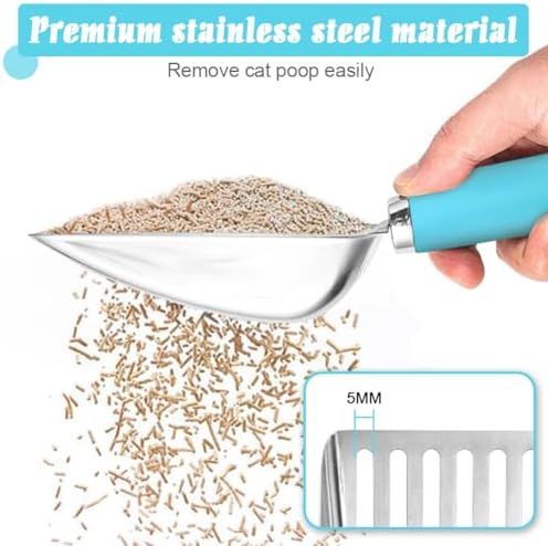 Cat Litter Scoop - Stainless Steel Metal Cat Litter Scoop-Sturdy Mesh Scooper - Mesh Shovel-Easy to Clean - Suitable for Cat Litter Box -Blue-Christmas - Image 3