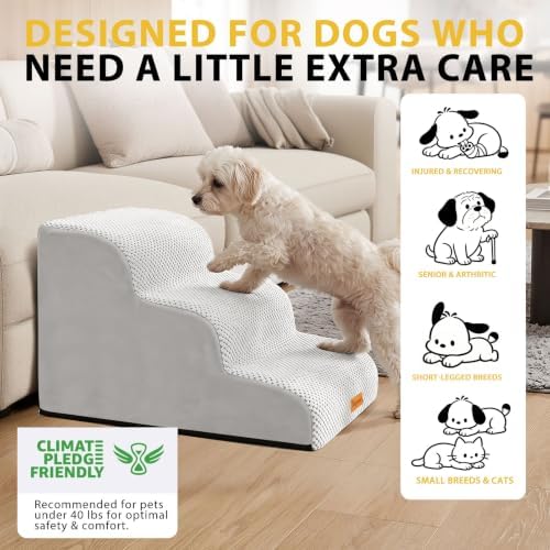 Dog Stairs for Small Dogs, 3-Step Non-Slip Foam Pet Steps for Couch Bed - Image 3