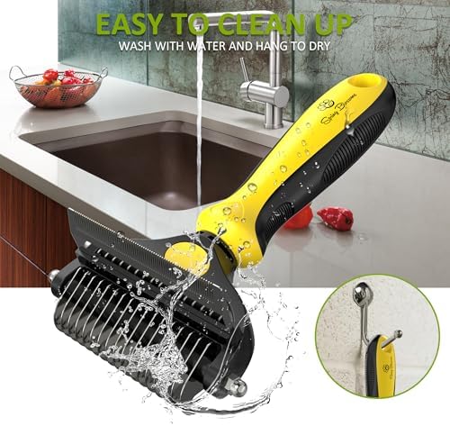 Spring Blossoms-2 in 1 Professional Grooming Rake for Cats & Dogs-Dematting Comb for Easy Mats & Tangles Removing,Pet Brush Safe No More Nasty Shedding and Flying Hair (Lemon Yellow) - Image 5