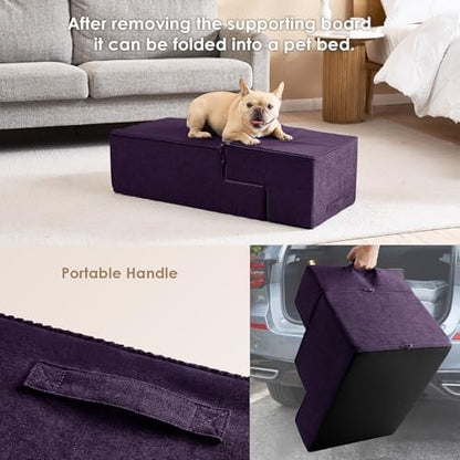EHEYCIGA Dog Stairs for Bed 20" H, 4-Step Extra Wide Dog Steps, Purple - Image 6