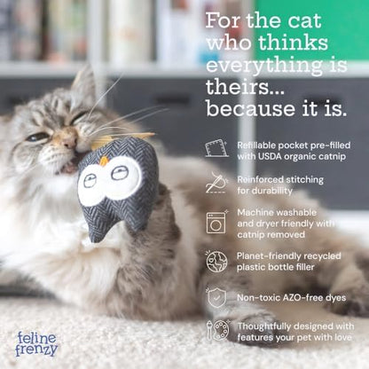 P.L.A.Y. PET Lifestyle and You Feline Frenzy HOOTIFUL Owls Plush Squeaky CAT Toy - Image 4
