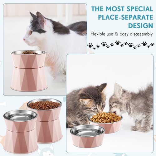 Lallisa 2 Pcs Elevated Cat Bowls Adjustable Raised Cat Feeder Non Slip Food Water with Stand Safe Stainless Steel Bowls with Pet Food Stand for Pets Feeding Eating(Pink) - Image 6
