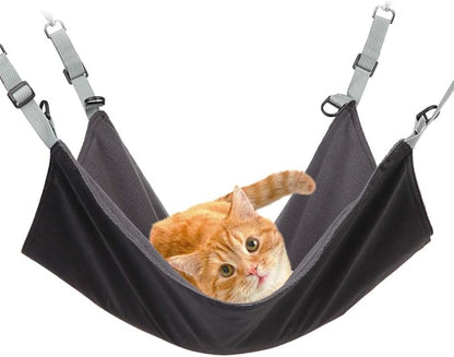 Hanging Cat Hammock, Pet Hammock for Cage, Adjustable Cat Bed Two Sides Comfortable/Waterproof Resting Sleepy Pad for Cats Small Dogs Rabbits or Other Small Animals (Black) (Black, 22 x 16.5)