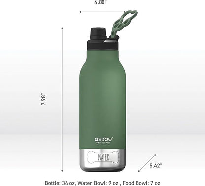 Asobu Dog Barky Bottle – Insulated Stainless Steel Water Bottle with 2 Removable Dog Bowls for Food, Treats & Water – Pet-Friendly Travel Bottle for Hiking, Road Trips & Outdoor Adventures