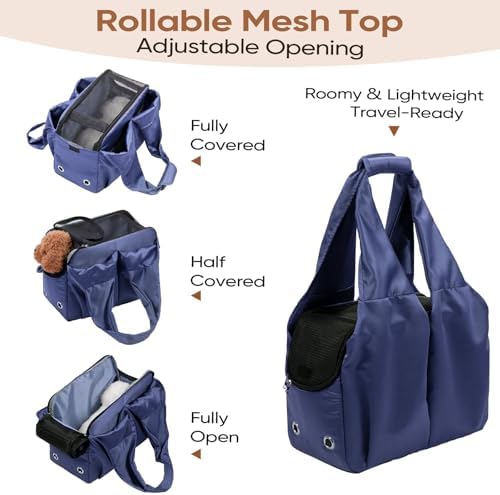 Dog Purse Carrier for Small Dogs, Cats, and Puppies – Soft-Sided Travel Pet Tote Bag with 4 Large Pockets, Foldable, Lightweight, Fits Pets up to 15 lbs, for Travel, Outings (Dark Blue) - Image 4