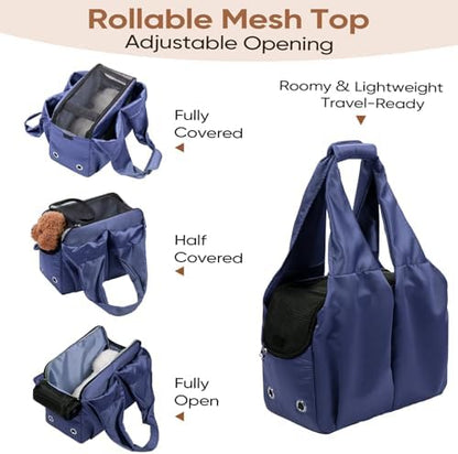 Dog Purse Carrier for Small Dogs, Cats, and Puppies – Soft-Sided Travel Pet Tote Bag with 4 Large Pockets, Foldable, Lightweight, Fits Pets up to 15 lbs, for Travel, Outings (Dark Blue) - Image 4