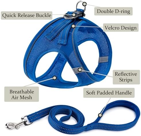 Dog Harness with Leash Set, Step-in Adjustable Puppy Pet Vest, Blue S - Image 2